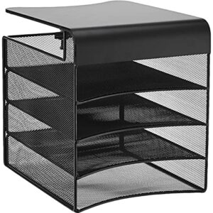 Safco Products Onyx Mesh 4-Tray Underdesk Space Saving Desktop Hanging Organizer, Durable Steel Mesh Construction, 20lb Capacity, Black Powder Coat Finish, 10.25"w x 12.375"d x 12"h