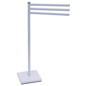 freestanding towel rack holder 3 swivel arms square base white metal