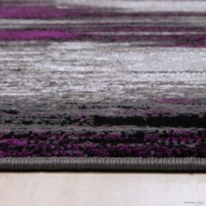 Allstar 8x10 Grey and Gainsboro Grey Modern and Contemporary Rectangular Accent Rug with Purple Abstract Brush Stroke Design (7' 9" X 9' 8")