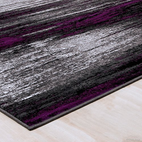 Allstar 8x10 Grey and Gainsboro Grey Modern and Contemporary Rectangular Accent Rug with Purple Abstract Brush Stroke Design (7' 9" X 9' 8")