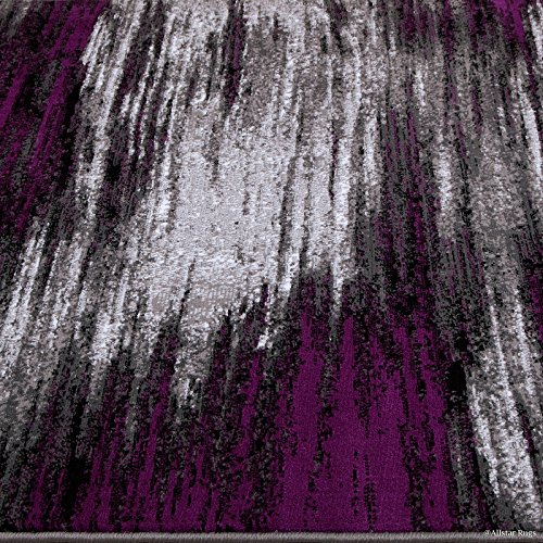 Allstar 8x10 Grey and Gainsboro Grey Modern and Contemporary Rectangular Accent Rug with Purple Abstract Brush Stroke Design (7' 9" X 9' 8")