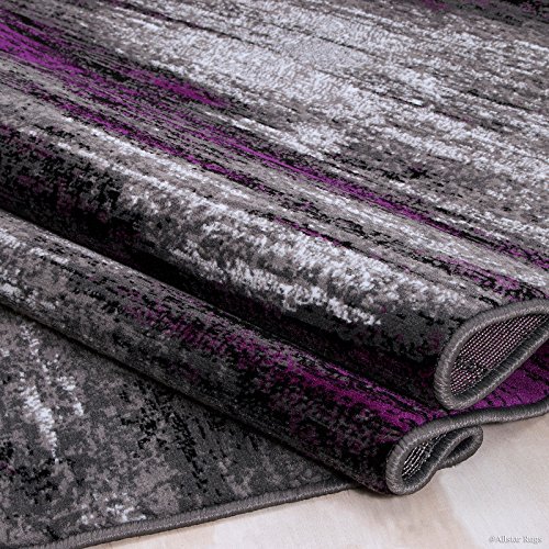 Allstar 8x10 Grey and Gainsboro Grey Modern and Contemporary Rectangular Accent Rug with Purple Abstract Brush Stroke Design (7' 9" X 9' 8")