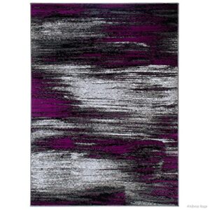 Allstar 8x10 Grey and Gainsboro Grey Modern and Contemporary Rectangular Accent Rug with Purple Abstract Brush Stroke Design (7' 9" X 9' 8")