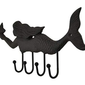 Zeckos Swimming Starfish Mermaid Cast Iron Wall Hook