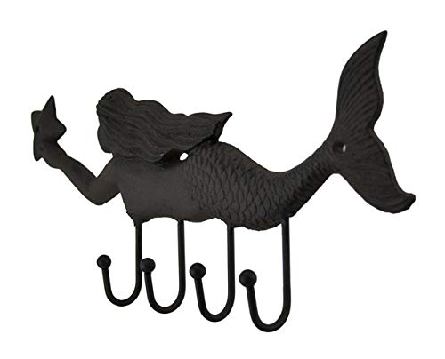 Zeckos Swimming Starfish Mermaid Cast Iron Wall Hook