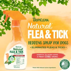 TropiClean Natural Flea and Tick Spray for Dogs & Bedding Maximum Strength Flea Spray for Home Family-Friendly & Safe Made in the USA 16oz