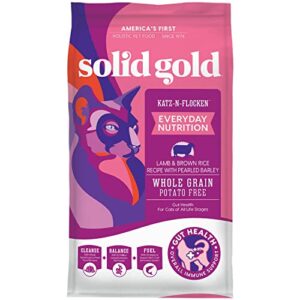solid gold indoor cat food - real lamb, brown rice & pearled barley for cats of all life stages - katz-n-flocken whole grain dry cat food for healthy digestion & immune support