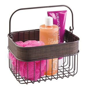 mDesign Metal Woven Storage Basket Bin with Handle for Organizing Hand Soaps, Body Wash, Shampoos, Lotion, Conditioners, Hand Towels, Hair Accessories, Body Spray, Mouthwash - Small - Bronze