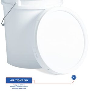 Ropak USA 3.5 gallon Food Grade White Plastic Bucket with Handle & Lid - Set of 6