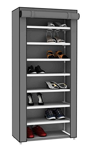 Sunbeam Multipurpose Portable Wardrobe Storage Closet Rack For Shoes and Clothing 7 Tier/Fits 24 Pairs of Shoes Heavy Duty Non Woven Material With Roll Down Cover (Grey)