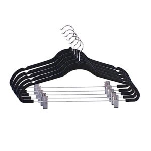 home basics fh01454 18 inch velvet hanger with clips, black 5 pack