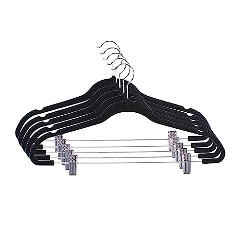 Home Basics FH01454 18 Inch Velvet Hanger with Clips, Black 5 Pack