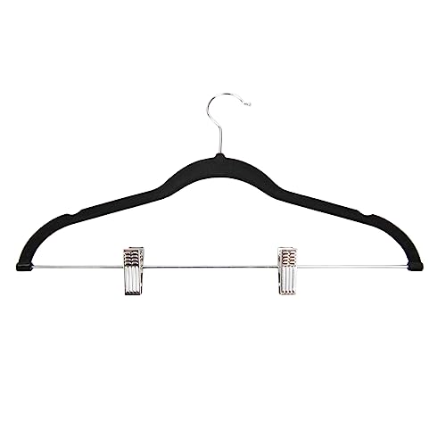 Home Basics FH01454 18 Inch Velvet Hanger with Clips, Black 5 Pack