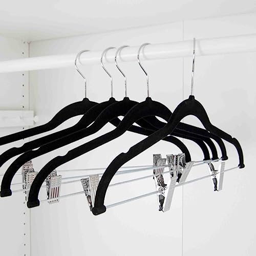 Home Basics FH01454 18 Inch Velvet Hanger with Clips, Black 5 Pack