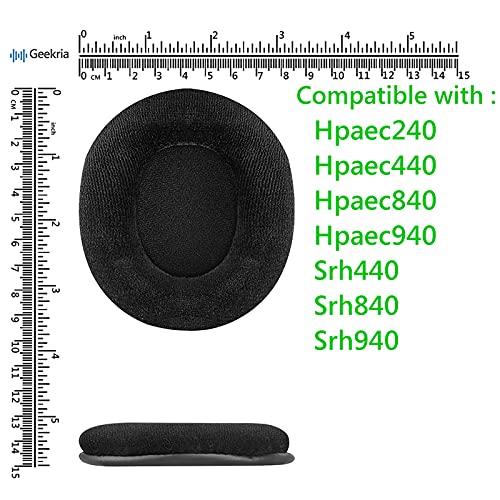 Geekria Comfort Velour Replacement Ear Pads for Shure Hpaec240, Hpaec440, Hpaec840, Hpaec940, Srh840 Srh440, Srh940 Headphones Ear Cushions, Headset Earpads, Ear Cups Cover Repair Parts (Black)