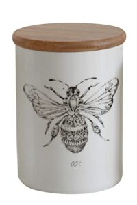 creative co-op white stoneware bee image & bamboo lid jar, canister, multicolor