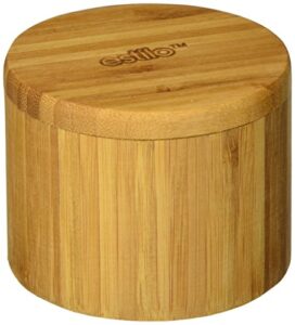 estilo premium bamboo salt and pepper bowls, wooden spice containers with magnetic swivel lids, perfect for salt, spice, sugar, pepper brown