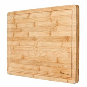 heim concept organic bamboo cutting boards for kitchen extra large chopping board with juicy groove perfect for meat, vegetables, fruits, cheese (18x12x3/4)