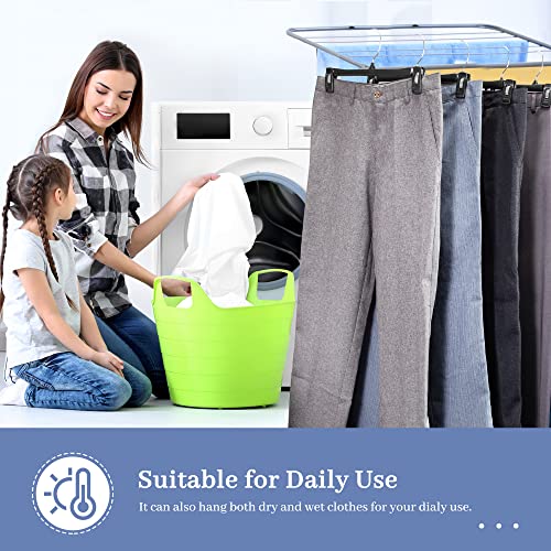 HOUSE DAY Black Pants Hangers 50 Pack, 12 Inch Skirt Hangers with Non-Slip Big Clips and 360° Swivel Hook, Heavy Duty Slim Plastic Pants Hangers, Space Saving Clip Hangers for Pants, Skirts, Shorts