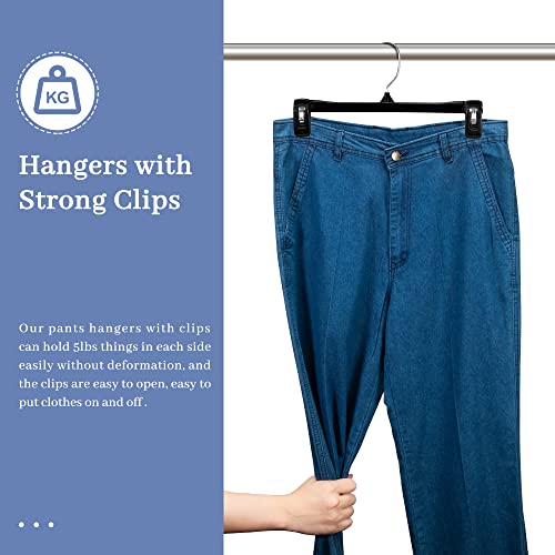 HOUSE DAY Black Pants Hangers 50 Pack, 12 Inch Skirt Hangers with Non-Slip Big Clips and 360° Swivel Hook, Heavy Duty Slim Plastic Pants Hangers, Space Saving Clip Hangers for Pants, Skirts, Shorts