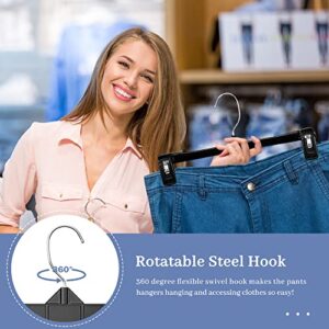 HOUSE DAY Black Pants Hangers 50 Pack, 12 Inch Skirt Hangers with Non-Slip Big Clips and 360° Swivel Hook, Heavy Duty Slim Plastic Pants Hangers, Space Saving Clip Hangers for Pants, Skirts, Shorts