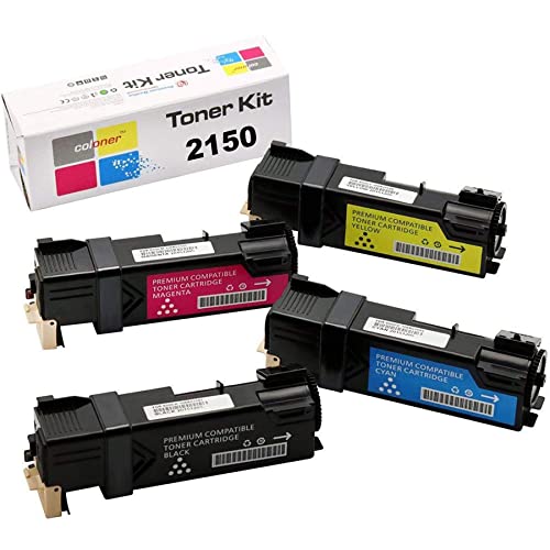 Coloner 4 Pack Compatible Toner Cartridge for Dell 2150, 2155 (Black:331-0719 Cyan:331-0716 Magenta:331-0717 Yellow:331-0718) Compatible with Dell 2150, 2150cdn, 2150cn, 2155cdn, 2155cn Printer