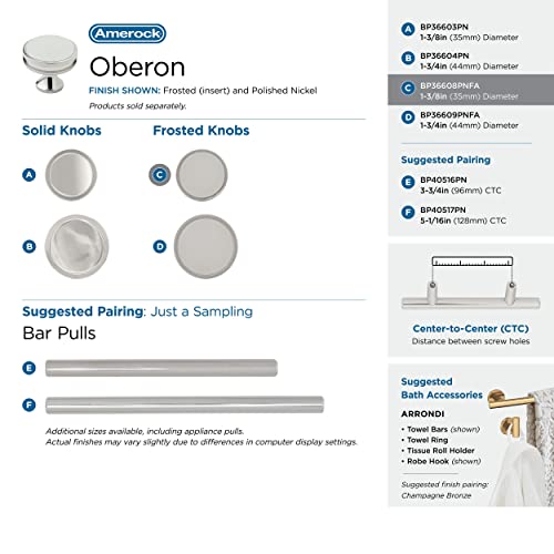 Amerock | Cabinet Knob | Polished Nickel/Frosted | 1-3/8 inch (35 mm) Diameter | Oberon | 1 Pack | Drawer Knob | Cabinet Hardware