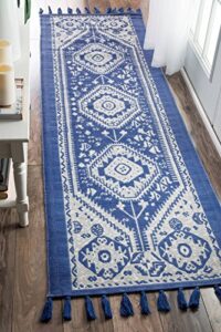 nuloom noreen kilim tassel runner rug, 2' 6" x 8', blue