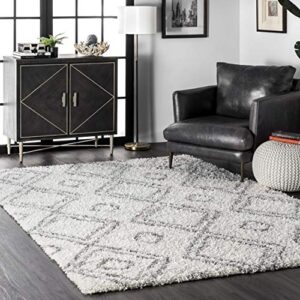 nuloom iola geometric shag area rug, 6' 7" x 9', white