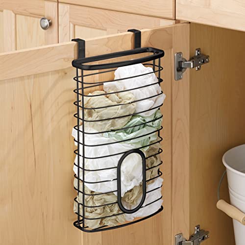 mDesign Steel Hanging Cabinet Storage Organizer Holder for Kitchen, Pantry - Holds Plastic, Sandwich, Garbage, Grocery and Trash Bags; Wrap, Foil, Pack - Spira Collection - Black