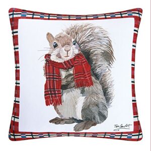 c&f home plaid squirrel with scarf premium indoor/outdoor pillow christmas patio decor decoration accent throw pillow 18 x 18 multi color
