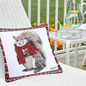 C&F Home Plaid Squirrel with Scarf Premium Indoor/Outdoor Pillow Christmas Patio Decor Decoration Accent Throw Pillow 18 x 18 Multi Color