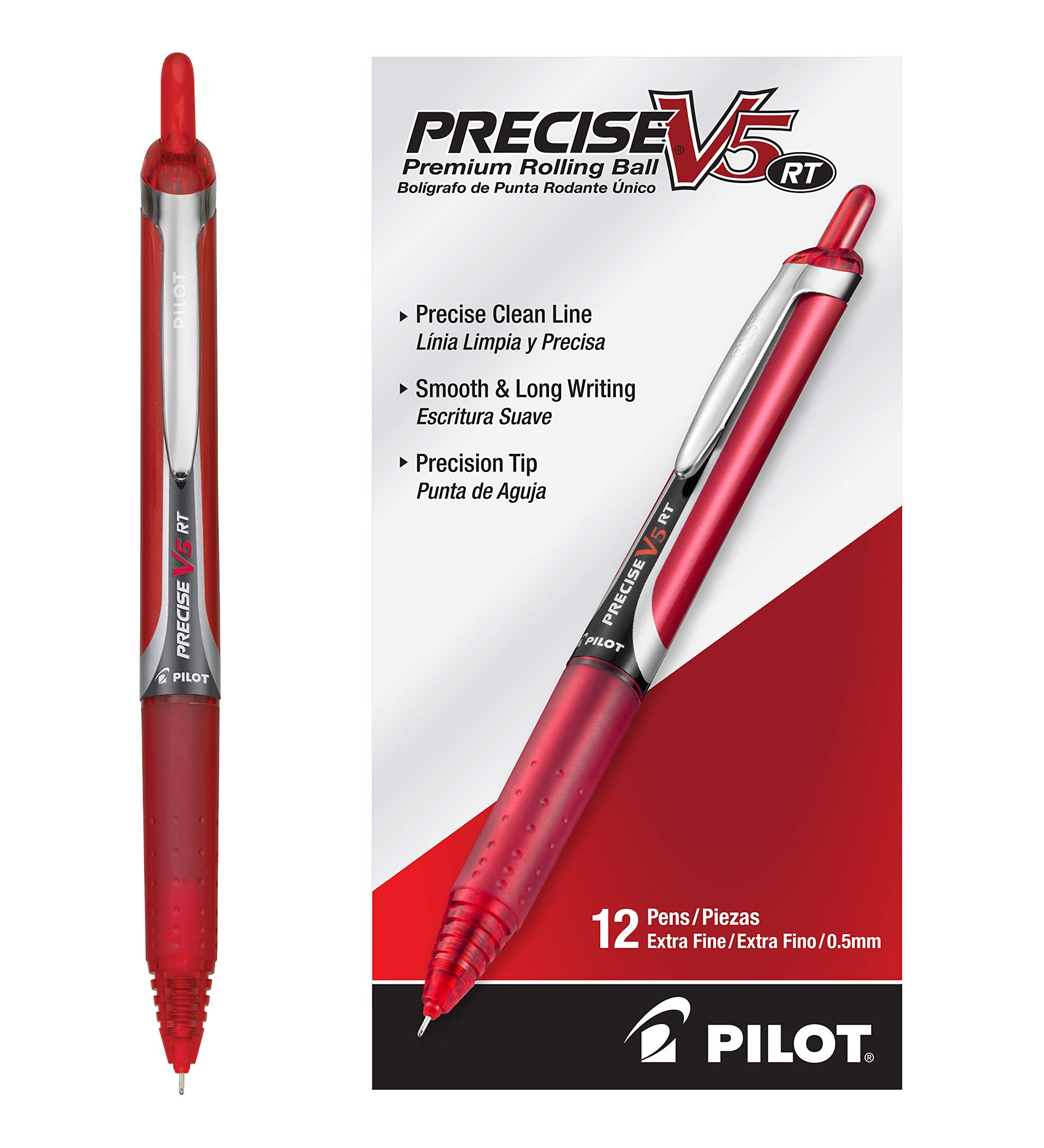 3 PENS: Pilot Precise V5 Retractable Red Pens, (26064)