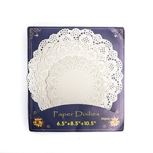 HAKSEN 36 PCS Paper Lace Doilies Combo,Pack 12 each 6.5", 8.5", 10.5"