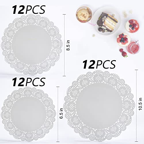 HAKSEN 36 PCS Paper Lace Doilies Combo,Pack 12 each 6.5", 8.5", 10.5"