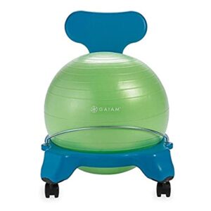 gaiam kids balance ball chair - classic children's stability ball chair, alternative school classroom flexible desk seating for active students with satisfaction guarantee, blue/green