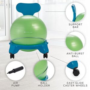 Gaiam Kids Balance Ball Chair - Classic Children's Stability Ball Chair, Alternative School Classroom Flexible Desk Seating for Active Students with Satisfaction Guarantee, Blue/Green