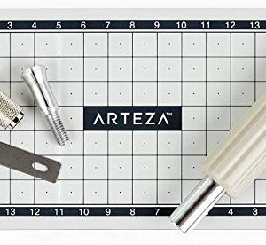 Arteza Hobby Knife Kit, Set of 17 Pieces Including 13 Steel Blades, Precision Knives with Precision, Trimming, and Cutting Handles, and Cutting Mat, Craft Supplies for Stenciling, Sewing, and Baking