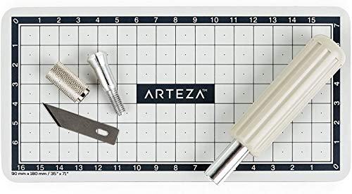 Arteza Hobby Knife Kit, Set of 17 Pieces Including 13 Steel Blades, Precision Knives with Precision, Trimming, and Cutting Handles, and Cutting Mat, Craft Supplies for Stenciling, Sewing, and Baking