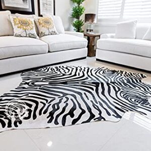 Safari Zebra Print Black on Off White Genuine Cowhide Rug 6 x 7 ft. 180 x 210 cm