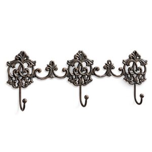 elegant ornate scroll triple wall hooks 16.5 inches antiqued brass finish