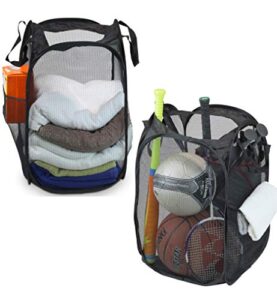 2 pack - simplehouseware mesh pop-up laundry hamper basket with side pocket, black