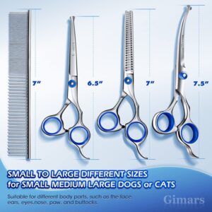 Gimars Professional Grooming Scissors for Dogs 4CR with Safety Round Tip, 5 in 1 Heavy Duty Titanium Coated Straight & Thinning & Curved Shears