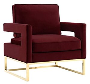 tov furniture the avery collection modern style living room den leather upholstered armchair with gold legs, maroon