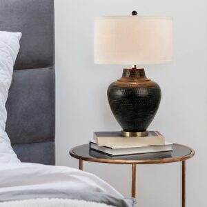 Catalina 19954-000 Modern Hammered Metal Table Lamp with Antique Brass Accents, 27.25, Oil Rubbed Bronze