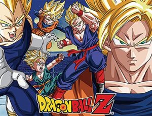 dragon ball ge animation great eastern ge-57678 z super saiyan group throw blanket, 46 x 60