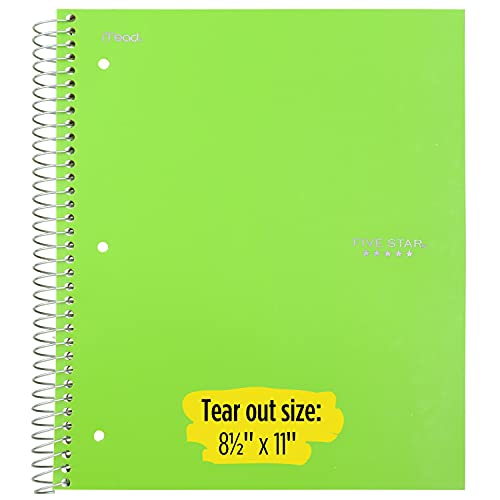 Five Star Spiral Notebooks, 3 Subject, College Ruled Paper, 150 Sheets, 11" x 8-1/2", Assorted Colors, 6 Pack (73479)