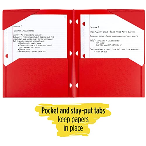 Five Star 2-Pocket Folder, Plastic Folders with Stay-Put Tabs, Fits 3-Ring Binder, Holds 8-1/2” x 11" Paper, Writable Label, Assorted Colors (38065), 4 Count (Pack of 1)