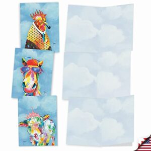 The Best Card Company - 10 Adorable Note Cards Blank (4 x 5.12 Inch) - Wildlife and Animal Cards, Assorted Boxed Kids Set - Funny Farm M6563OCB