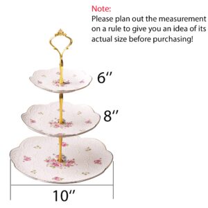 Jusalpha® Elegant Embossed 3-tier Ceramic Cake Stand- Cupcake Stand- Tea Party Pastry Serving Platter in Gift Box and a Free Sugar Tong (FL-Stand 03)